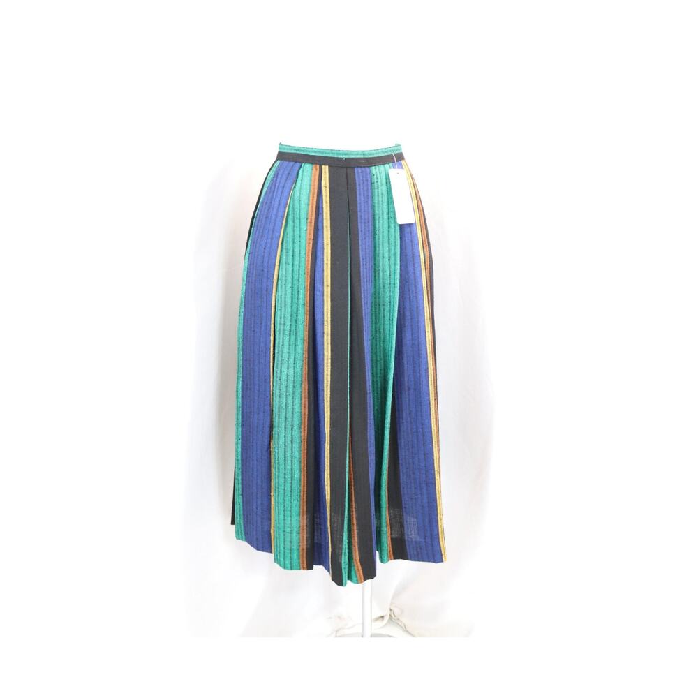 Vintage 1980's Striped and Pleated Skirt Old Store Stock 100% Rayon